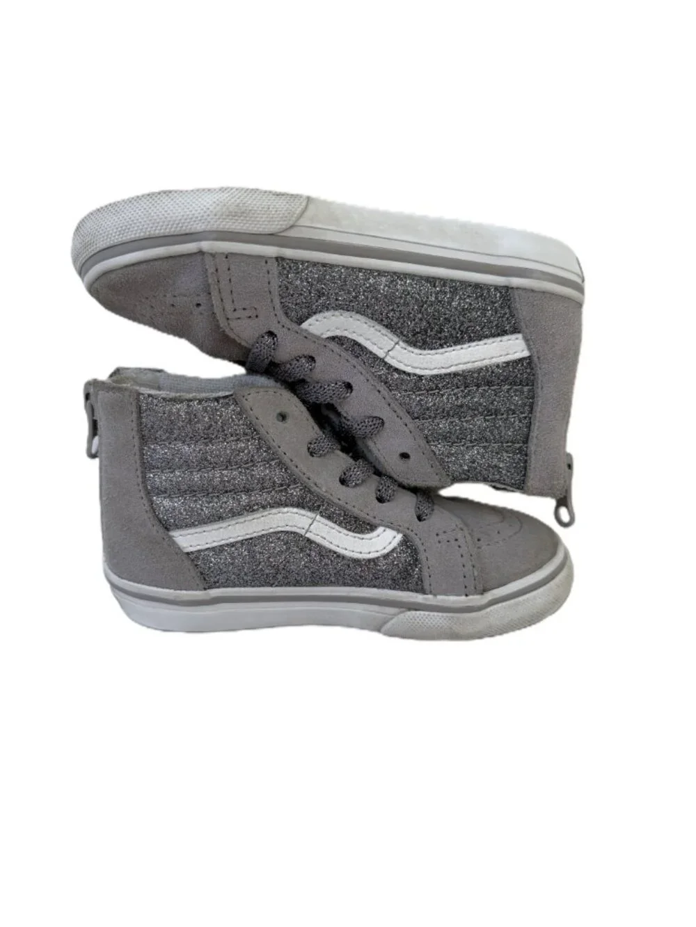 Vans Toddler Sk8-Hi Zip Gray Suede Glitter Sneakers Size 8